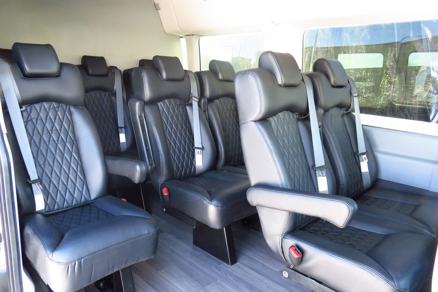 Van with stitched leather interior