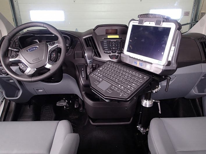 Computer mounted inside Prisoner Transport van dashboard